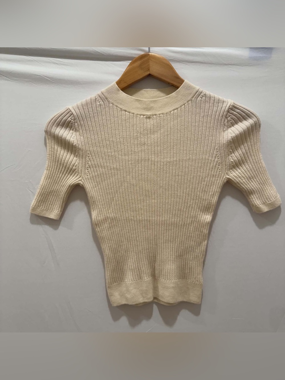 Uniqlo Ribbed Short-Sleeve Knit Top - Cream